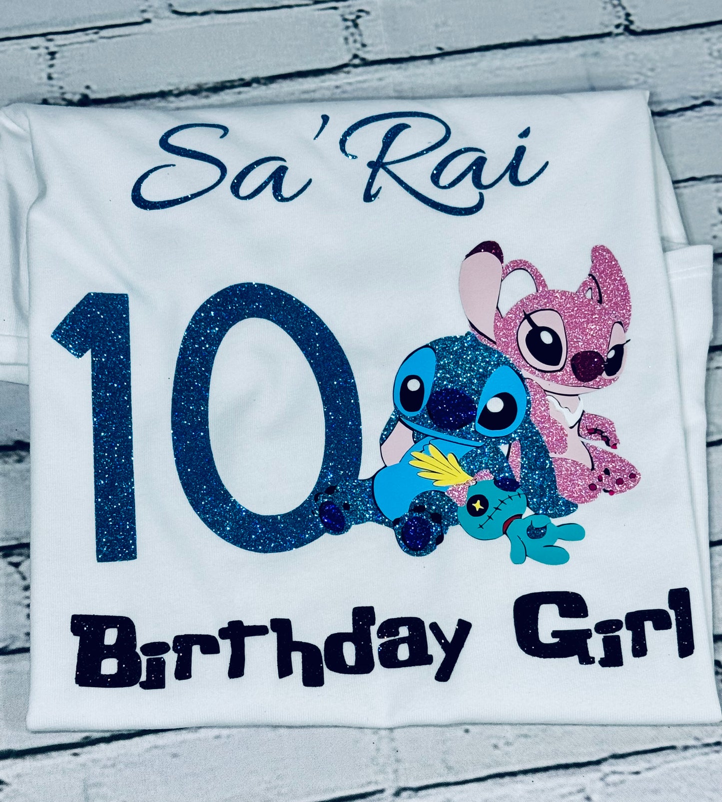Stitch, Angel and doll birthday outfit for girls, Personalized birthday tutu set, Glittery Stitch themed birthday shirt, Girls Stitch tutu outfit