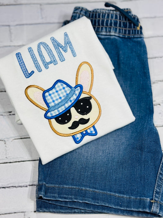 Personalized boys hipster bunny shirt, Embroidered Easter shirt for boys, Custom name Easter bunny outfit, Toddler boys Easter outfit