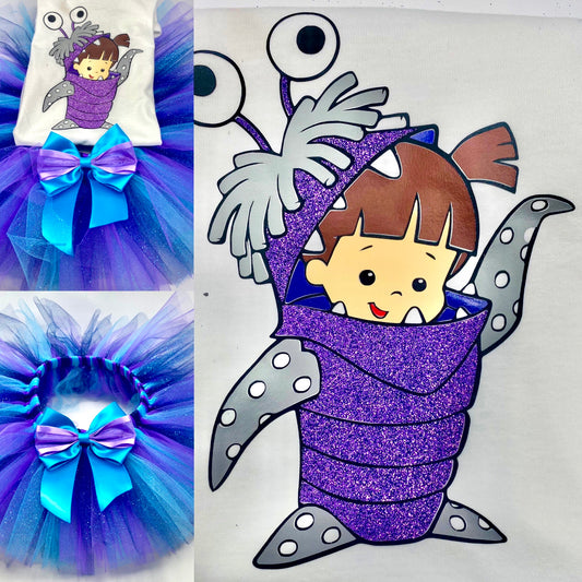 Boo-Inspired Toddler Birthday Outfit – Purple Monster Tutu Set -