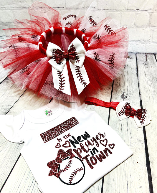 Baseball tutu outfit baby girl, softball sister, cute baseball tutu set, red & white personalized baseball outfit, softball sparkly shirt
