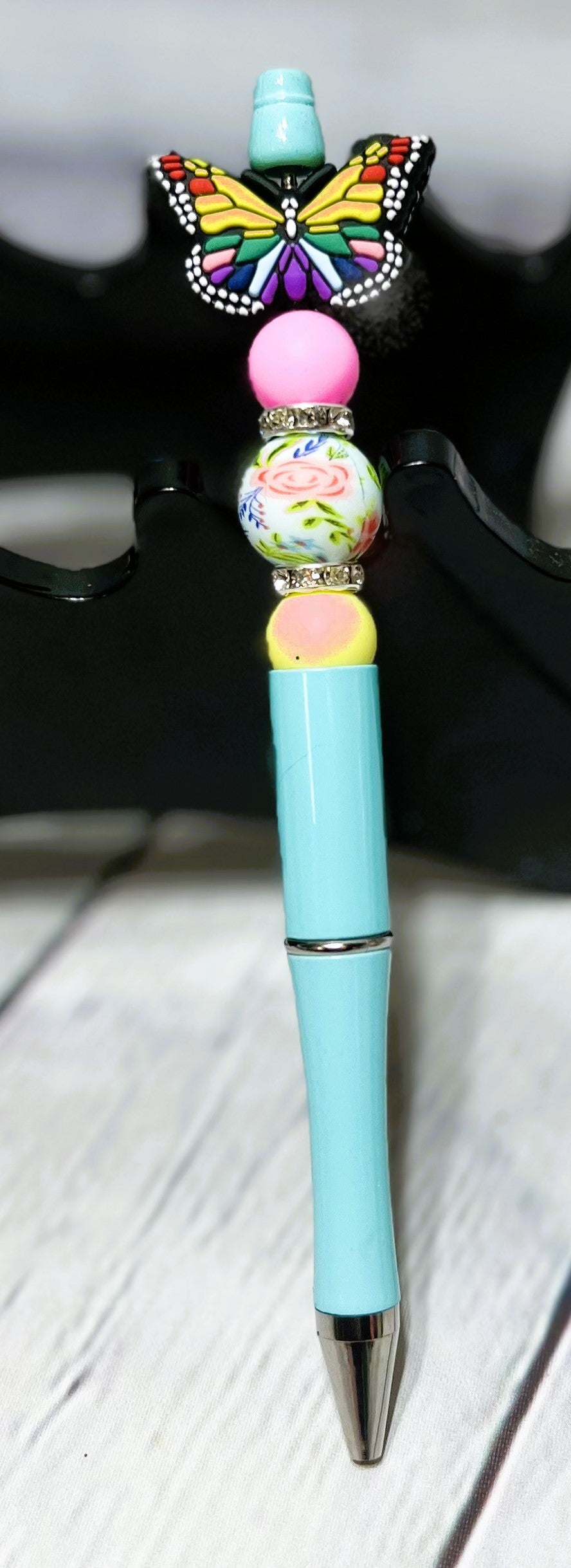 Butterfly bead and flower, gift for kids, journal pen, fancy pen, teacher gift pen, planner pen