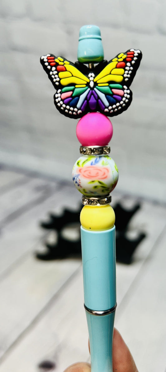 Butterfly bead and flower, gift for kids, journal pen, fancy pen, teacher gift pen, planner pen
