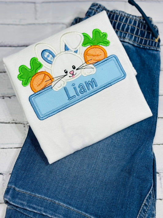 Boys Easter shirt with name embroidery,Personalized Easter bunny shirt for toddlers,Custom embroidered kids Easter outfit, Handmade shirt