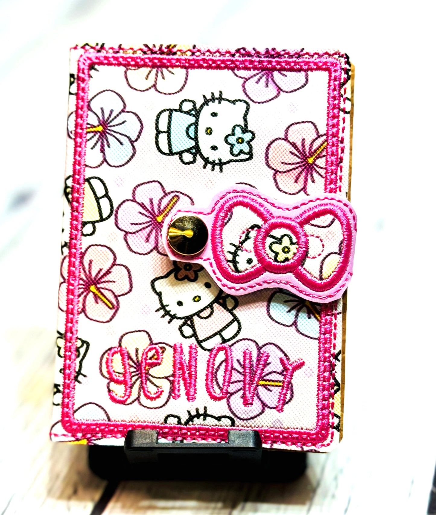 Mini Composition notebook with cover\Kitty & flowers notebook cover\personalized mini book cover\ cute kids gift\journal with bow mini cover