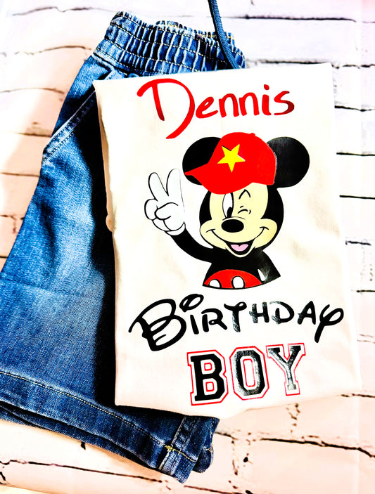 Mouse Birthday Boy Shirt, Mouse with cap shirt, Personalized Boys Birthday shirt, Toddler mouse shirt, Cute birthday shirt, Photoshoot shirt
