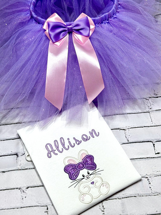 Custom Easter outfit for girls, Personalized bunny embroidered shirt, Baby birthday outfit with tutu, Toddler girl spring outfit