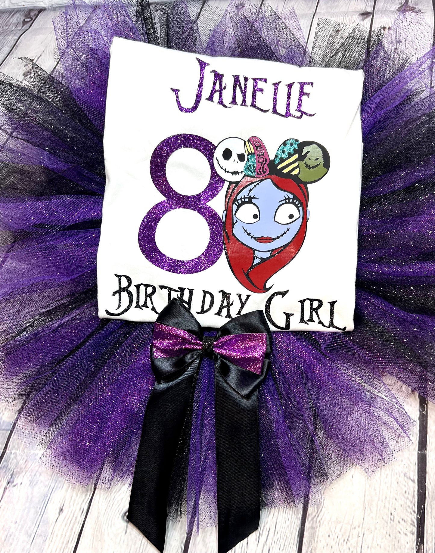 Sally birthday tutu outfit;Kids nightmare Halloween costume;birthday Sally personalized shirt;Cute Halloween bday tutu;Birthday party outfit