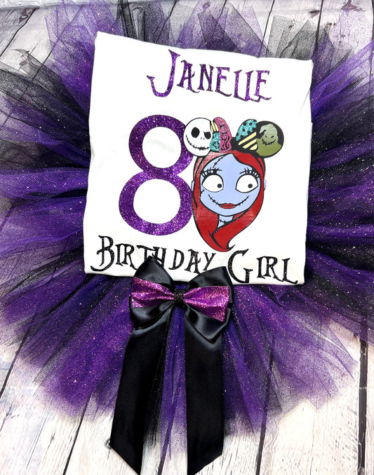 Sally birthday tutu outfit;Kids nightmare Halloween costume;birthday Sally personalized shirt;Cute Halloween bday tutu;Birthday party outfit