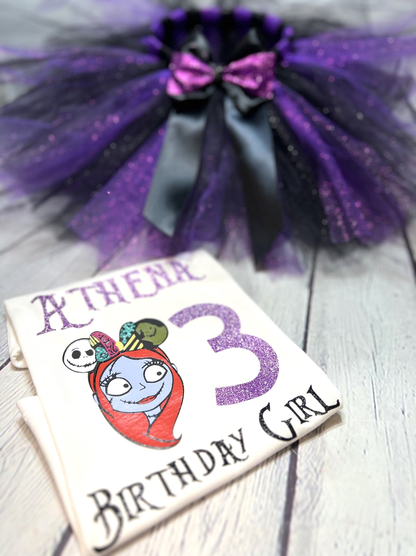 Sally birthday tutu outfit;Kids nightmare Halloween costume;birthday Sally personalized shirt;Cute Halloween bday tutu;Birthday party outfit