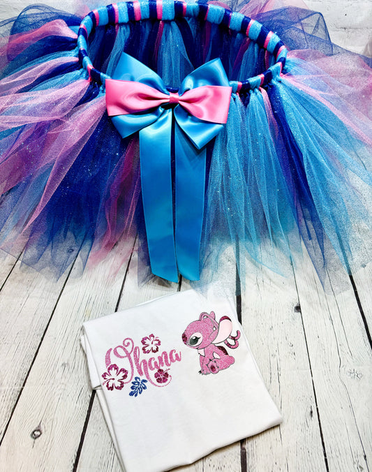 AngelOhana Birthday toddler outfit, Custom Angel  tutu outfit for girls, blue Angel tutu  and shirt set, personalized Angel toddler outfit