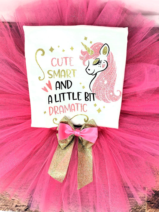 Pink and Gold glitterTutu Set for Toddler Birthday, Cute & Sparkly Unicorn Shirt with Tutu, Personalized Unicorn Birthday Outfit for Girls