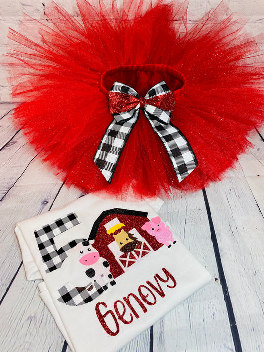 Birthday Barn Farm birthday outfit/custom barn farm tutu set; toddler animal party outfit; red barn animal outfit; personalized barnyard birthday shirt