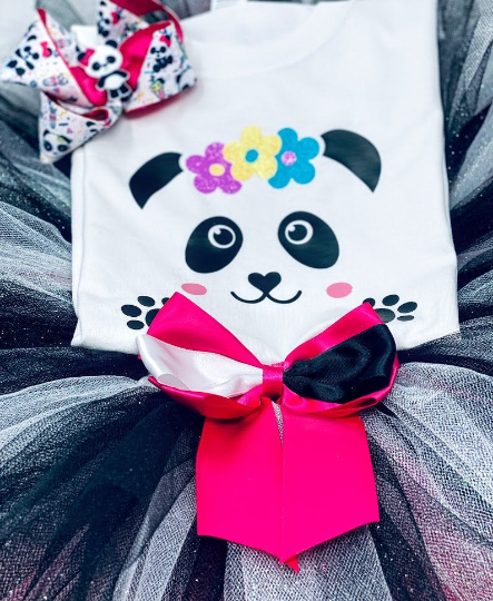 Panda Birthday Tutu Outfit for Girls, Black and Pink Panda Themed Party Dress, Cute Panda Outfit for Toddler Girls, First Birthday Panda Tutu Set