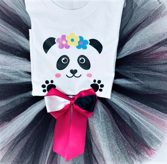 Panda Birthday Tutu Outfit for Girls, Black and Pink Panda Themed Party Dress, Cute Panda Outfit for Toddler Girls, First Birthday Panda Tutu Set