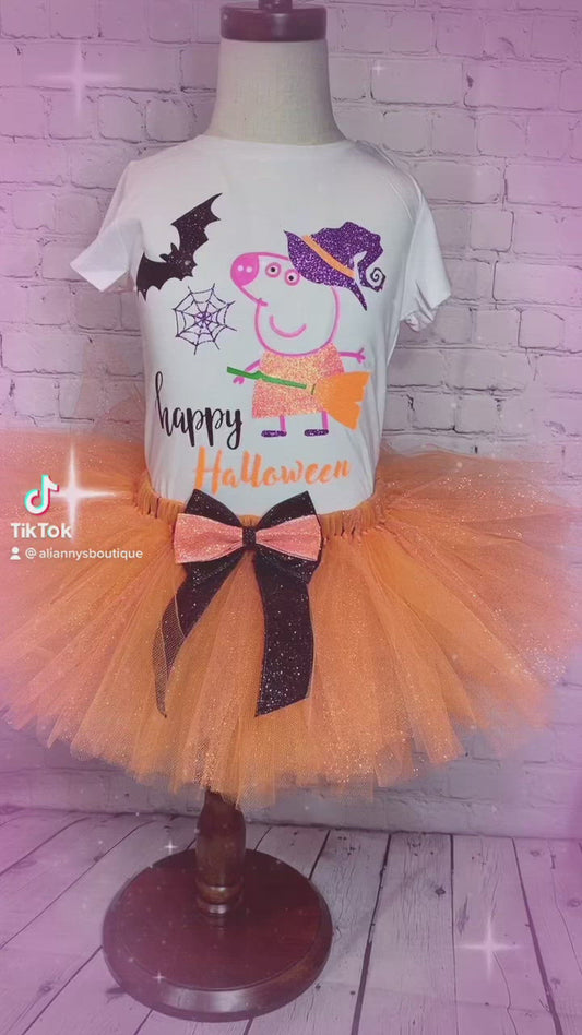 Witch Pig Birthday outfit; Witch Bday tutu set; Personalized Witch Birthday shirt; Witch pig Halloween set; Cute pig witch costume