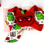 Ready to ship Apple boutique Hairbow, back to school hairbow, apple hairclip, school days hairbow, red apple hairbow, school bow with apple