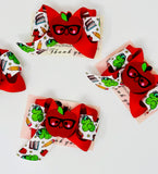 Ready to ship Apple boutique Hairbow, back to school hairbow, apple hairclip, school days hairbow, red apple hairbow, school bow with apple