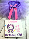 CareBear HK Birthday outfit, BearHK personalized shirt, Cute HK Bear tutu set, Purple bear bday outfit for girls, Birthday kitty bear set