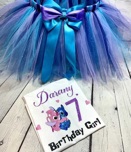 AngelNStitch Birthday outfit, Personalized toddler purple birthday shirt, Hawaiian monster tutu set; Stitch purple party set; Purple blue set