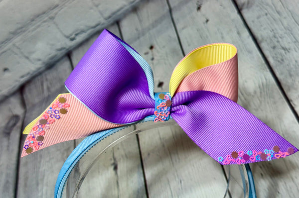 Pastel Rainbow headbands for girls, Rainbow headbands, headbands with bow for toddlers, sequin bow headband, little girls fun headband